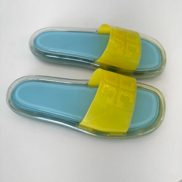 Tory Burch Bubble Jelly Slides Sandals Light Blue / Firefly Yellow Women's US10B - Picture 3 of 14